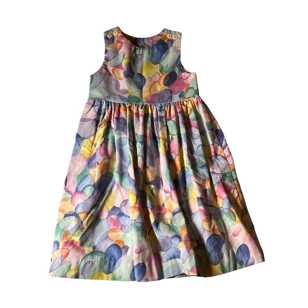 Just Ducky Vintage Girls Corduroy Dress Size 6X Multi Color Watercolor Print USA